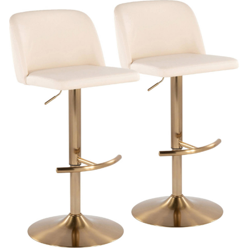 Toriano Adjustable Swivel Bar Stool in Cream Leatherette & Gold (Set of 2)